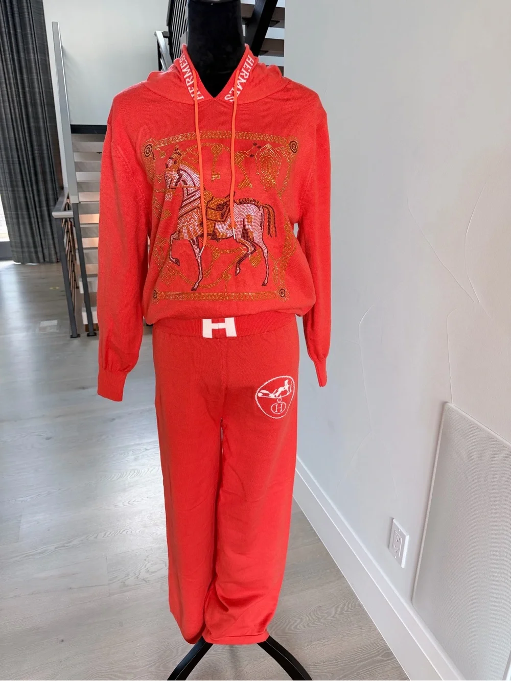Orange Hoodie & Jogger Set Tracksuit Lounge set with Wide Leg pants size S